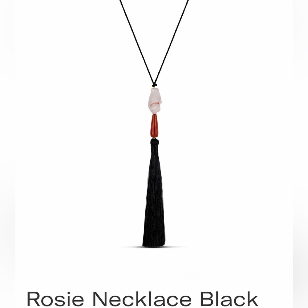 Mayamar Black Tassel Necklace with Coral and Ivory Stones